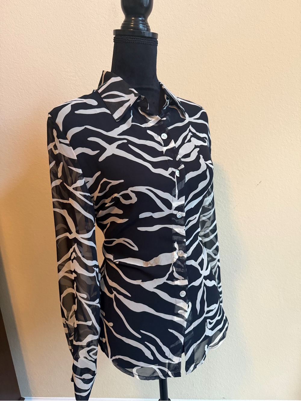 NICOLA Black & White Zebra-Print Button-Down Shirt